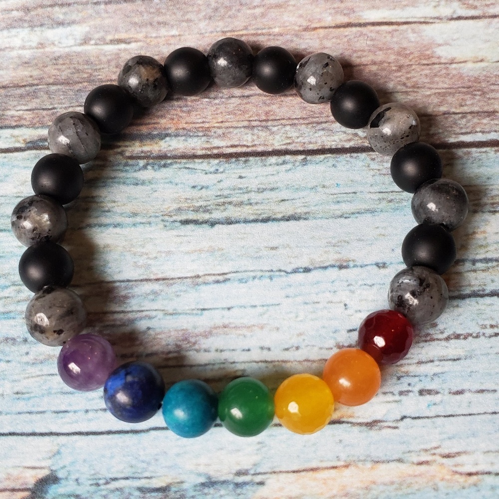 Black Labradorite Chakra Yoga Stretch Bracelet